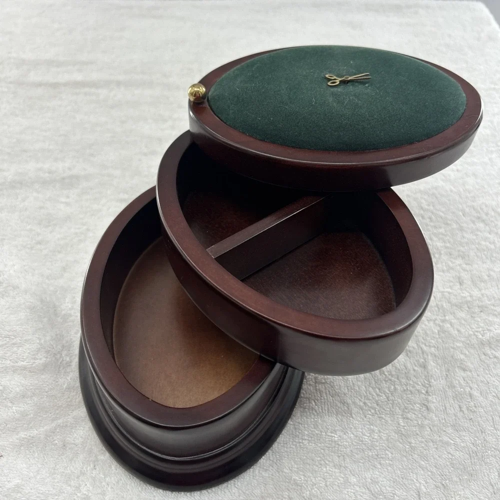 The Bombay Company Sewing Pincushion Three Tier Swivel Wooden Box Vintage